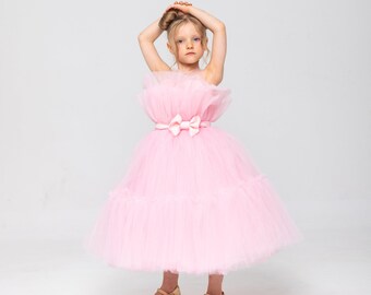 Pink Tulle Tutu Dress, Baby Girl Birthday Gown, Glitter Flower Girl Dress, Toddler Party Outfit, Cake Smash Dress, Princess Photoshoot Gown