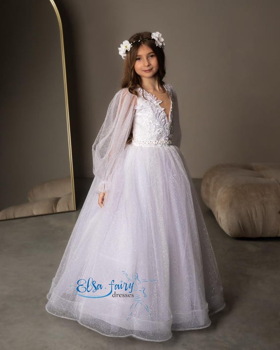 White First Communion Baptism Dress, Flower Girl Dress, Wedding
