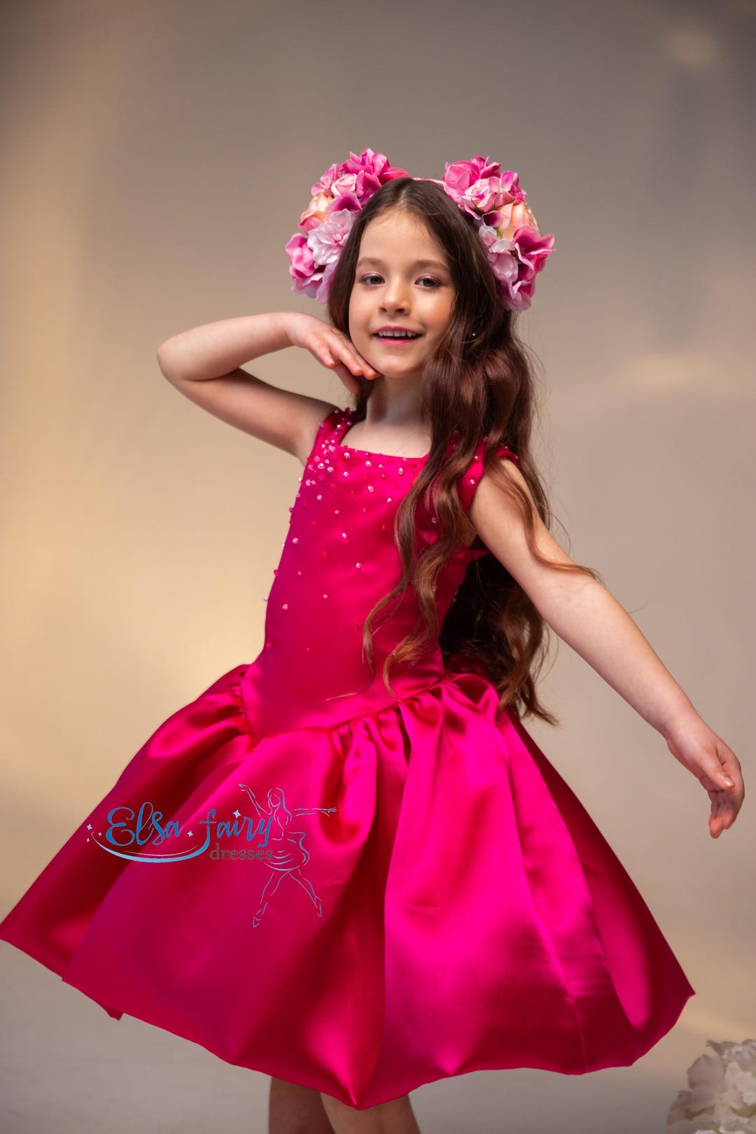 Sweet Wink Girls Spring Floral Tank Tutu Dress - Hot Pink Peony main image 1