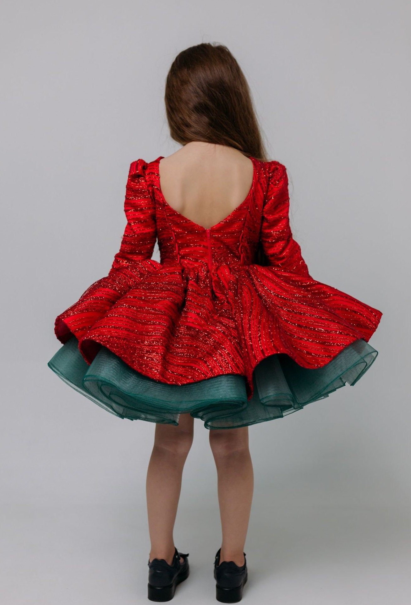 Xmas Sparkly Toddler Dress, Christmas Photoshoot Baby Gown, Long Sleeve