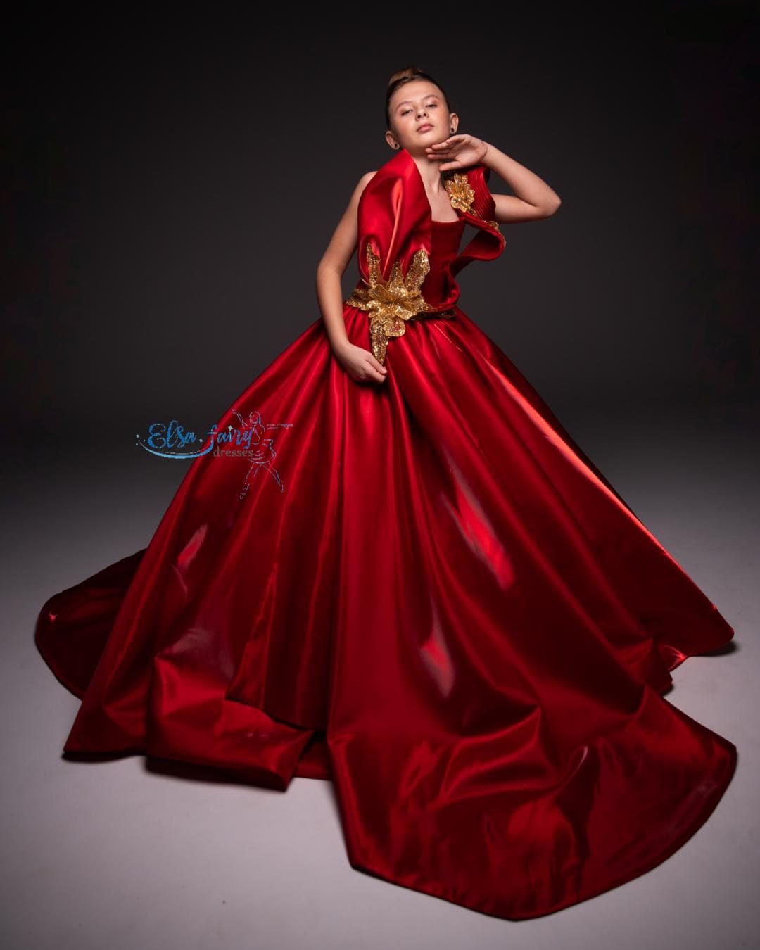 red gold formal dress Wine Red High Low Party Dress with Gold Applique, Stylish Formal Dress main image 1