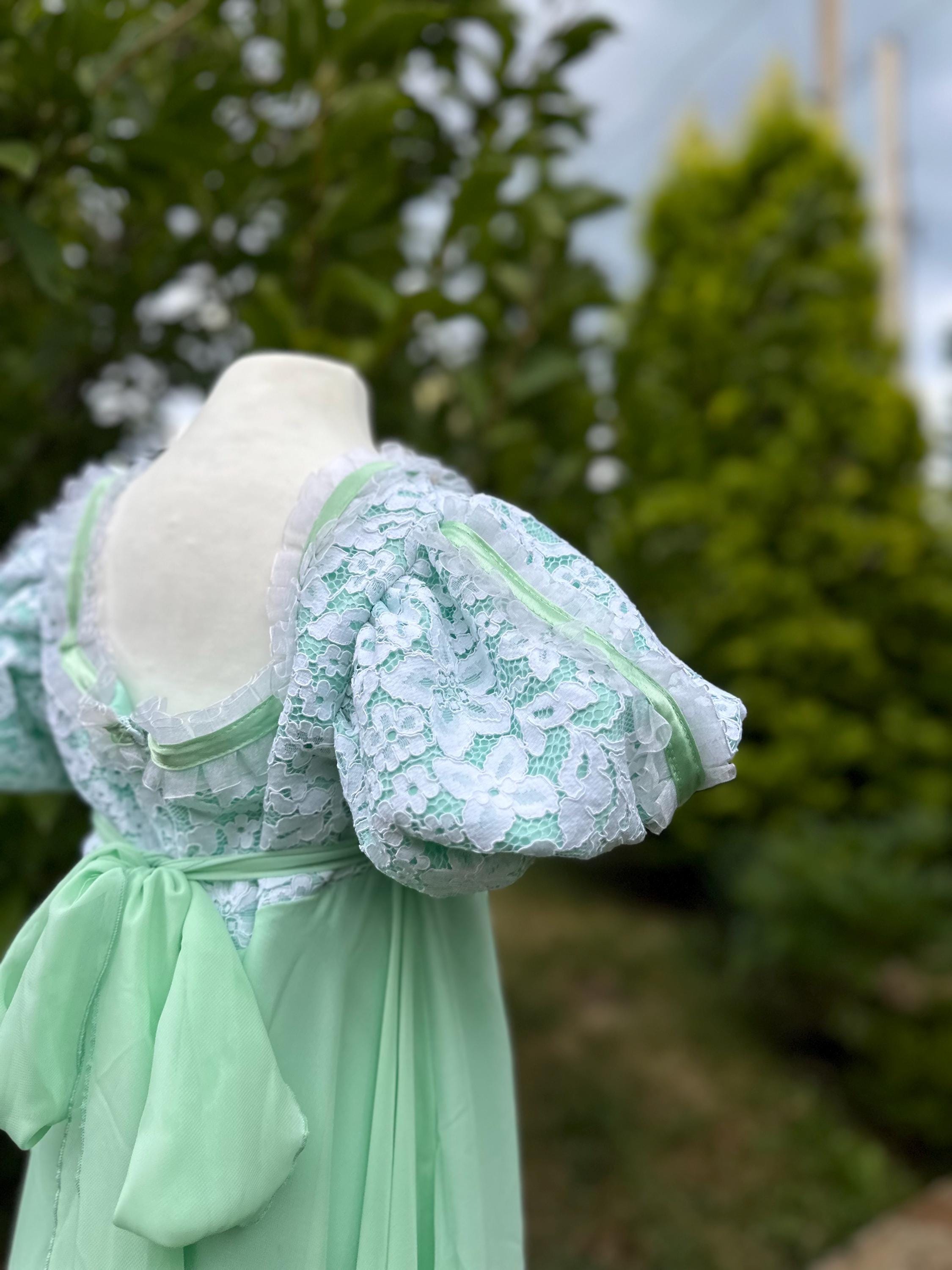 Mint Chiffon Regency Dress: Floral Lace, Custom Birthday Gown - Etsy