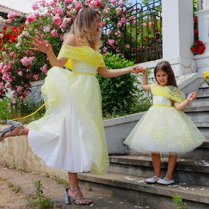 Mother daughter matching floral organza dress, Mommy and me baby dresses, Dress for first birthday, mom baby wedding dress image 2