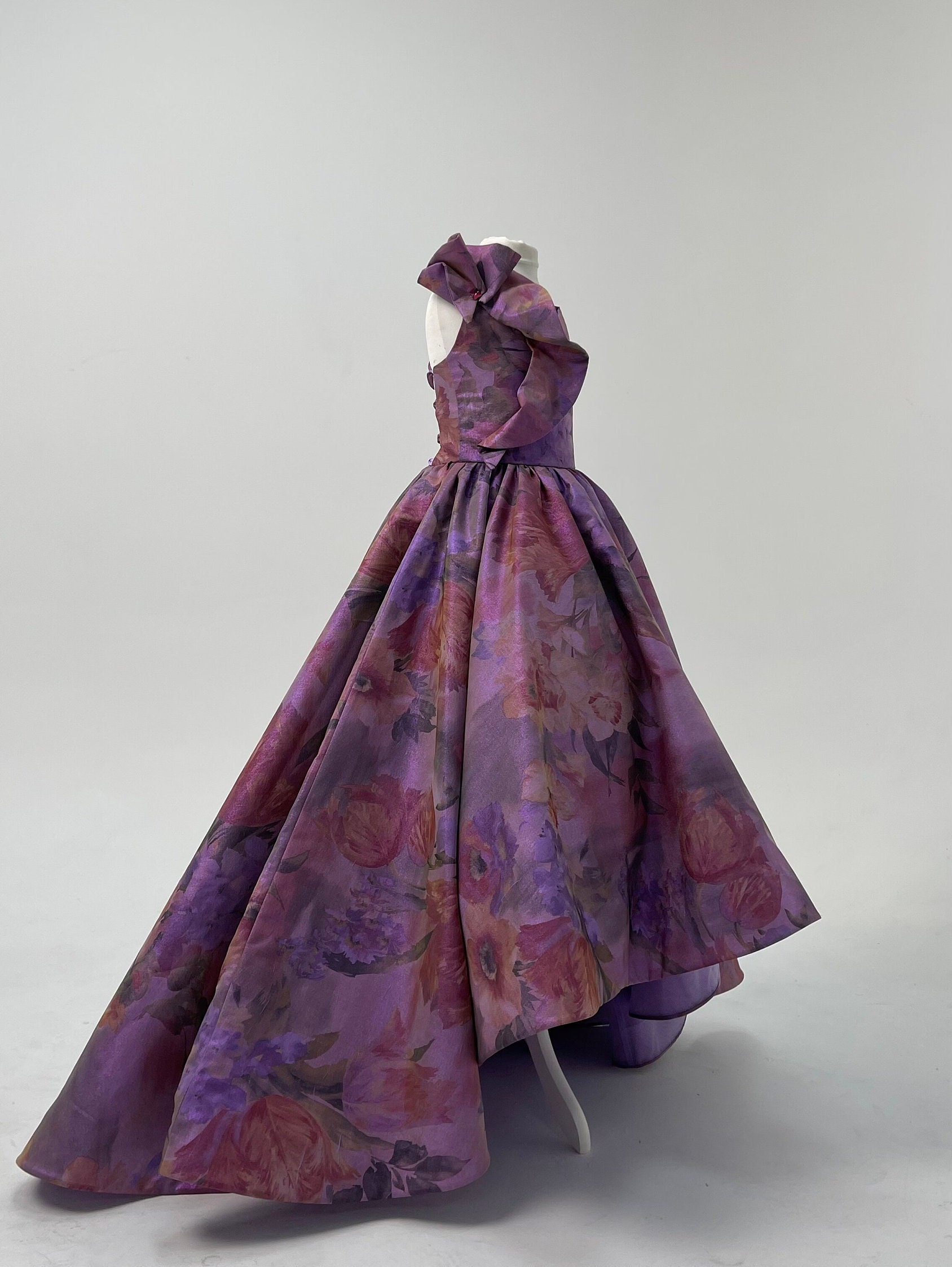 purple brocade dress Purple Flower Girl Dress: Brocade Corset Gown with Train