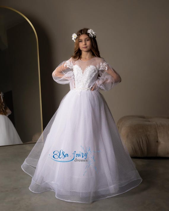 knee length dresses for ladies Lovely Lace Puffy Lace Flower Girl Dress 2018 for Weddings Tulle Ball –  Siaoryne main image 1