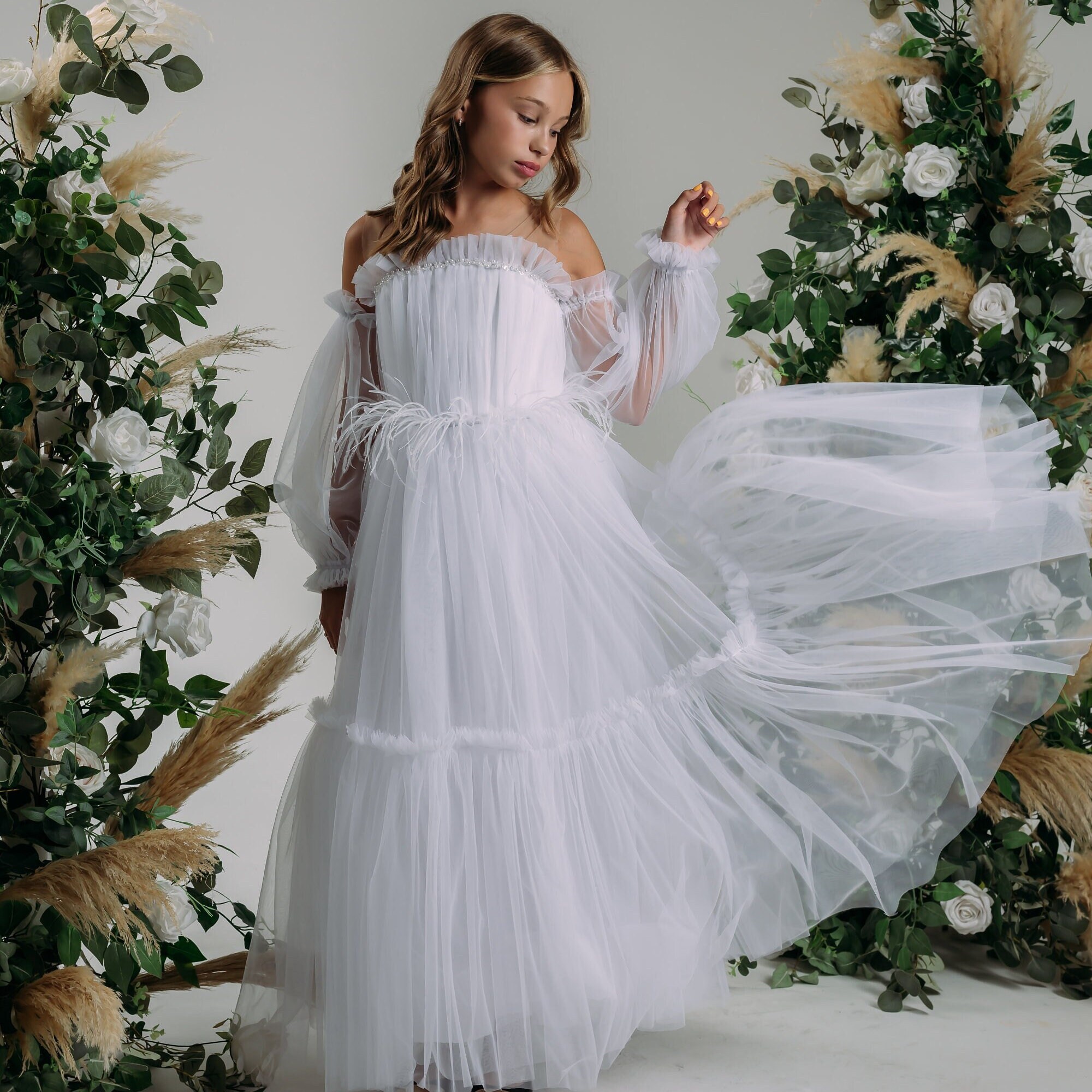 Girls First Communion Dress - White Lace Flower Girl Pageant Dress USA Sizes 2-24