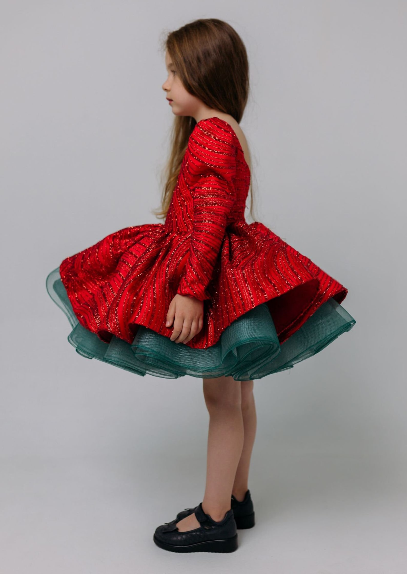 Xmas Sparkly Toddler Dress, Christmas Photoshoot Baby Gown, Long Sleeve