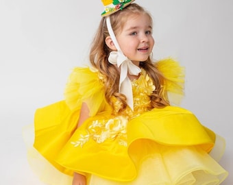 Yellow First Birthday Dress, Baby Girl Party Dress Special Occasion, 1st Birthday Dress photo shooting, baby tutu, dress toddler, baby frock