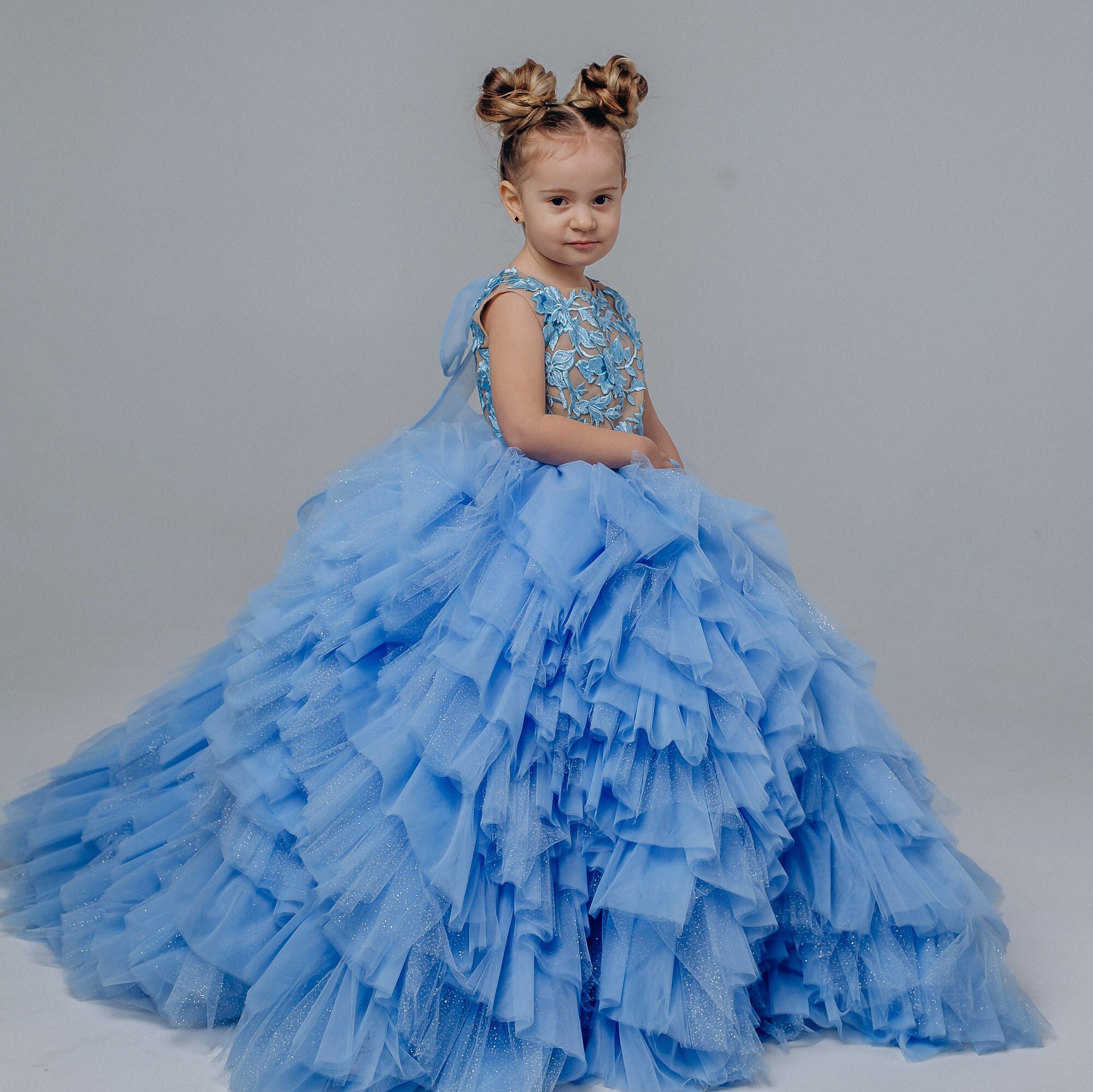 DRESS & Fleur Girls Floral Occasion Dress with Bag in Blue