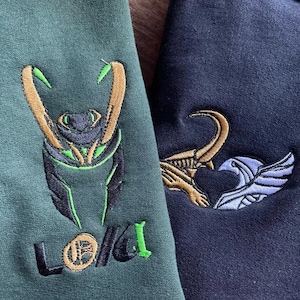 Embroidery inspired Loki Crewneck sweatshirt, superhero embroidered sweatshirt