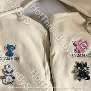 Couple Roman numeral sweatshirt, Couple cartoon Embroidered T-shirt/Hoodies/Sweater Anniversary Matching Items for Gift,