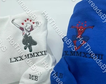 Embroidered Spiderman and Gwen Sweatshirt, Couples Anniversary Gift