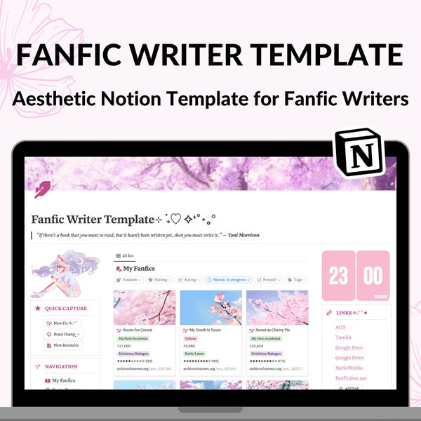 Fanfiction Writer Notion Template | Notion Template for Fanfic Writers | Writing Notion Template | Cherry Blossom Aesthetic Notion Template