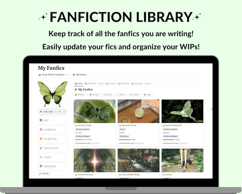 Fanfiction Writer Notion Template Notion Template for Fanfic Writers Fanfiction Writer Notion Template Notion Template for Fanfic Writers