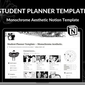 Student Planner Notion Template | Student Dashboard | Academic Planner | Monochrome Aesthetic | Productivity Notion Template for Students