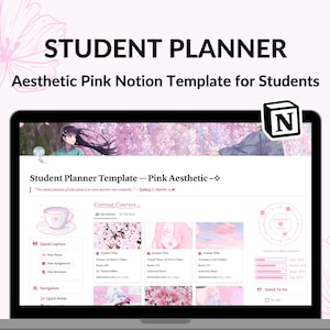 Student Planner Notion Template | Student Dashboard | Academic Planner | Pink Aesthetic | Productivity Notion Template for Students