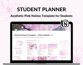 Student Planner Notion Template | Student Dashboard | Academic Planner | Pink Aesthetic | Productivity Notion Template for Students