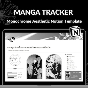 Manga Tracker Notion Template | Monochrome Aesthetic Notion Template | Black and White Notion Template | Manga/Media Tracker Notion Template