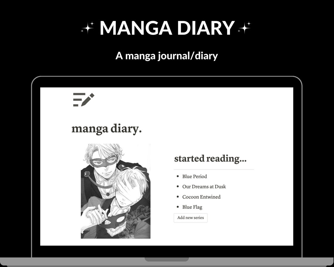 Manga Tracker Notion Template Monochrome Aesthetic Notion Template Black and White Notion