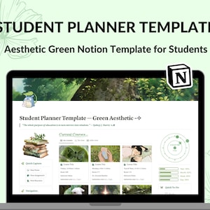 Student Planner Notion Template | Student Dashboard | Academic Planner | Green Aesthetic | Productivity Notion Template for Students
