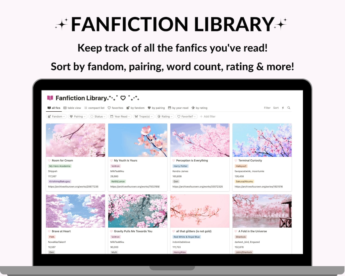 Fanfiction Tracker/ao3 Wrapped Notion Template Fanfiction Etsy