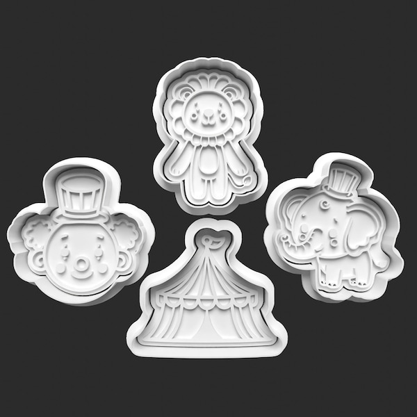 Circus Cookie Cutter and Stamps || Clown/Flying Elephant/Lion/BigTop || 3d Printed Cookie Cutter || Clay || Biscuit Stamp || Cookie Embosser