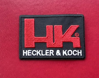HK (Heckler & Koch) Logo Morale Patch - Hook & Loop Backing For Military, Tactical Gear
