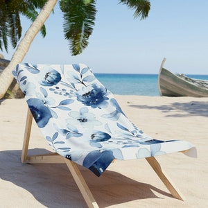 Blue  and White Floral Beach Towel
