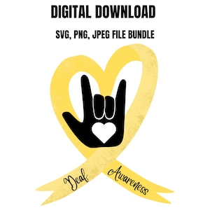 Yellow Ribbon Deaf Awareness Digital Download -  SVG, PNG, JPEG Files