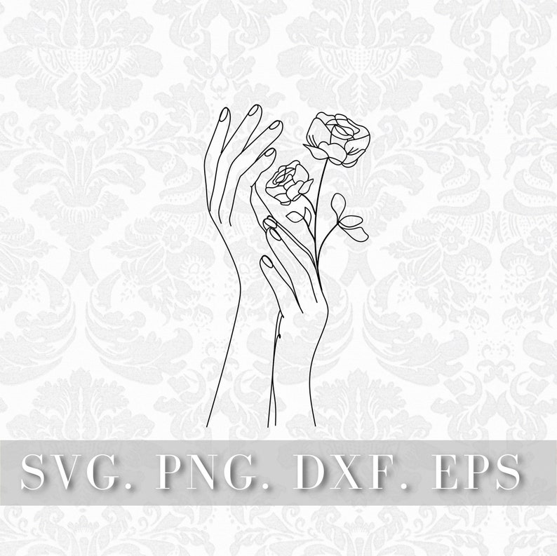 Hands With Rose Svg, Floral Hands Svg, Line Art Hands Svg, Line Art