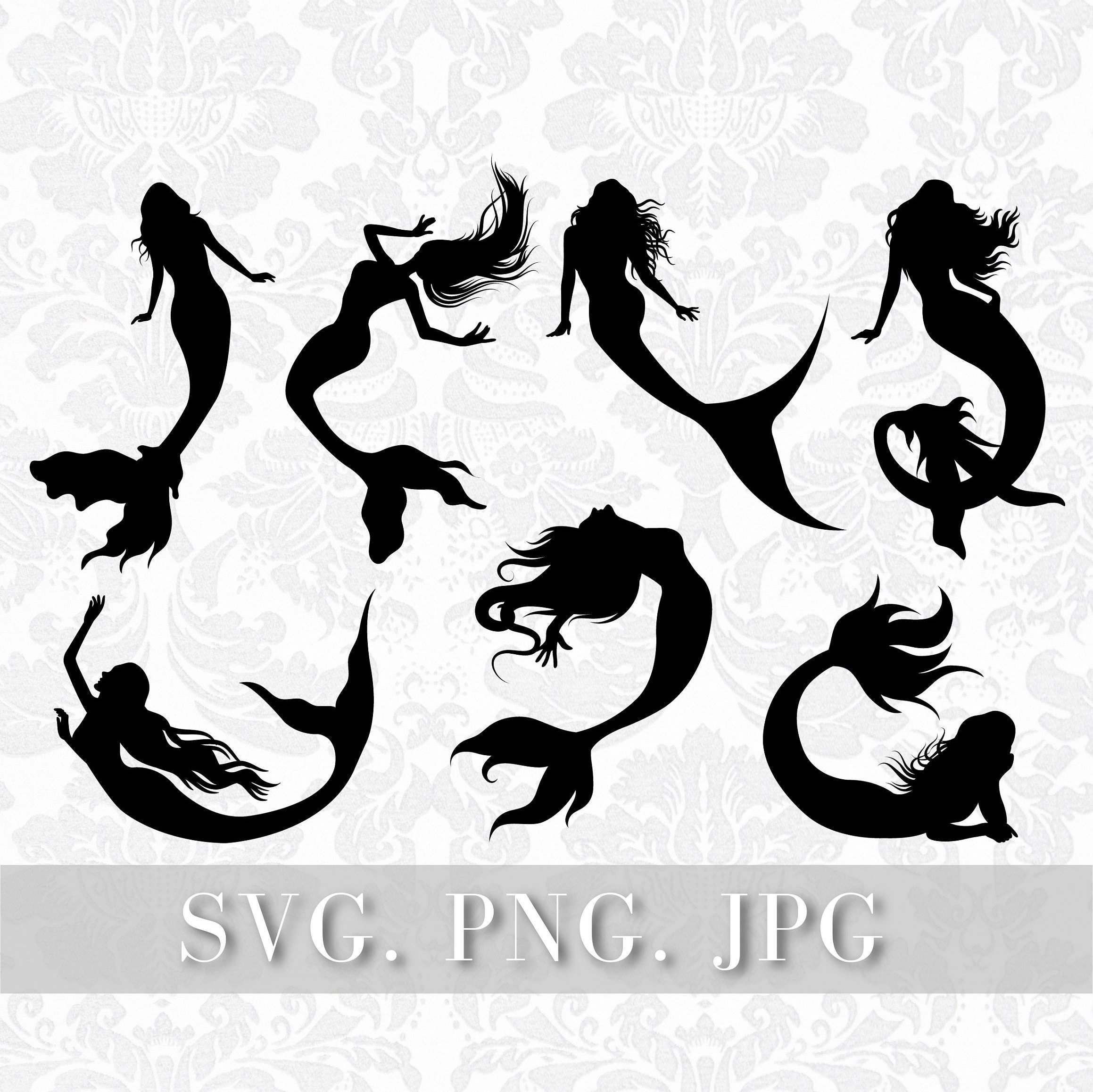 Mermaid SVG Bundle, Mermaid SVG Clipart, Mermaid Silhouette SVG ...