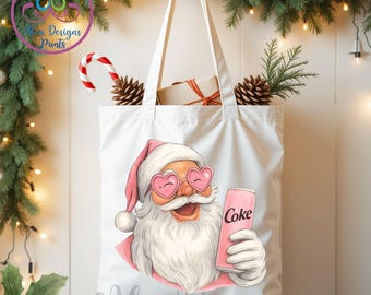 Bolsa de Coca-Cola retro de Papá Noel, lata navideña rosa