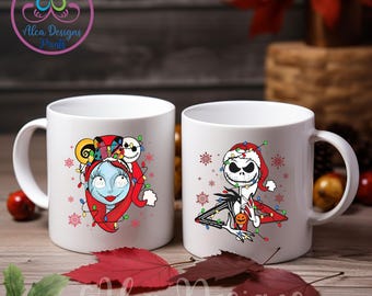 Taza navideña de Jack y Sally, Pesadilla antes de Navidad, taza de café navideña