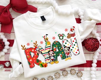Camiseta navideña con el nombre de Mickey, camiseta navideña familiar de Disney, sudadera navideña de Minnie para niños, sudadera navideña personalizada de Disneyland