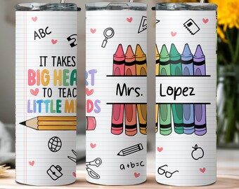 Personalized Teacher Tumbler: Crayon Design, Teacher Appreciation Gift