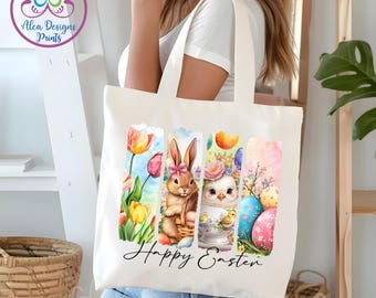 Personalized Easter Tote Bag, Bunny & Chick Design