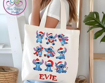 Personalized Stitch Christmas Tote Bag, Disney Gift