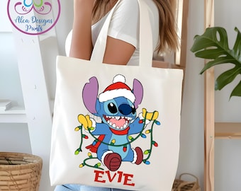 Personalized Stitch Christmas Tote Bag, Disney Gift