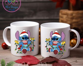 Stitch Christmas Lights Coffee Mug, Funny Holiday