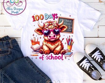 100 Days of School Shirt, Highland Cow Teacher Gift
