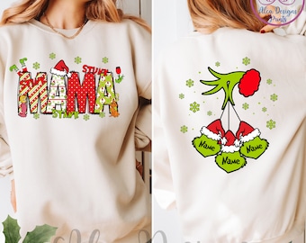 Personalized Christmas Mama Sweatshirt: Grinch Family Names Crewneck