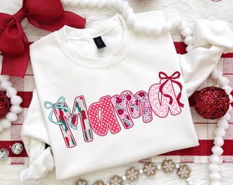Sudadera para mamá, letras con estampado bonito, suéter acogedor para mamá, regalo para el Día de la Madre, cuello redondo moderno para mamá, camiseta con lazo para mamá