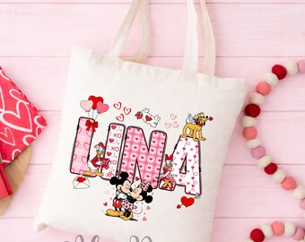 Personalized Valentine Tote Bag, Custom Name Valentine Bag, Cute Valentine Gift for Her, Valentine Canvas Tote