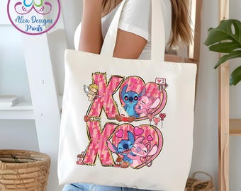 Personalized Stitch Valentines Canvas Tote Bag