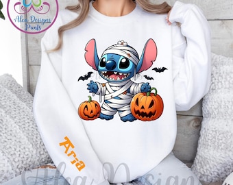 Sudadera de momia de Halloween de Disney Stitch, camiseta de calabaza