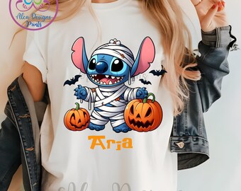 Disney Stitch Halloween Shirt, Ghost Mummy, Pumpkin, Disneyland