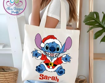 Personalized Stitch Christmas Tote Bag, Disney Gift