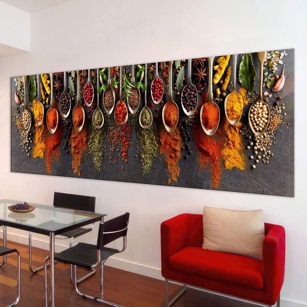 Spices wall art Herbs decor Colorful wall art New home gift Spices print Indian spices Kitchen decor Living room decor Wide Large wall art