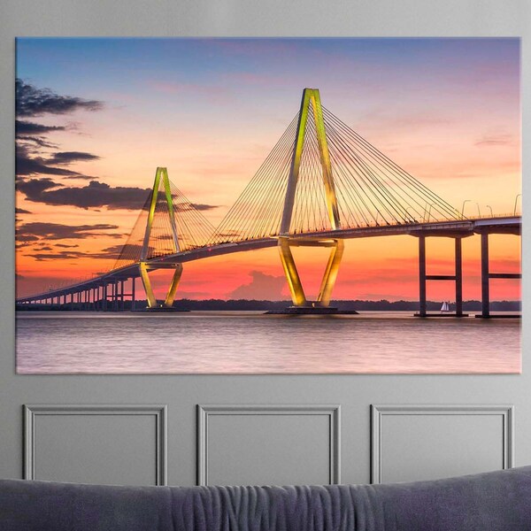 Canvas wall art Living room decor Charleston Arthur Ravenel Jr. Bridge print River wall art Office decor Ready to hang Free shipping