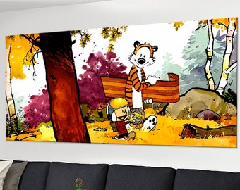 Boy and Tiger print on canvas Large wall art Kids room decor Nursery decor Funny print Game room decor Canvas wall art Free shipping